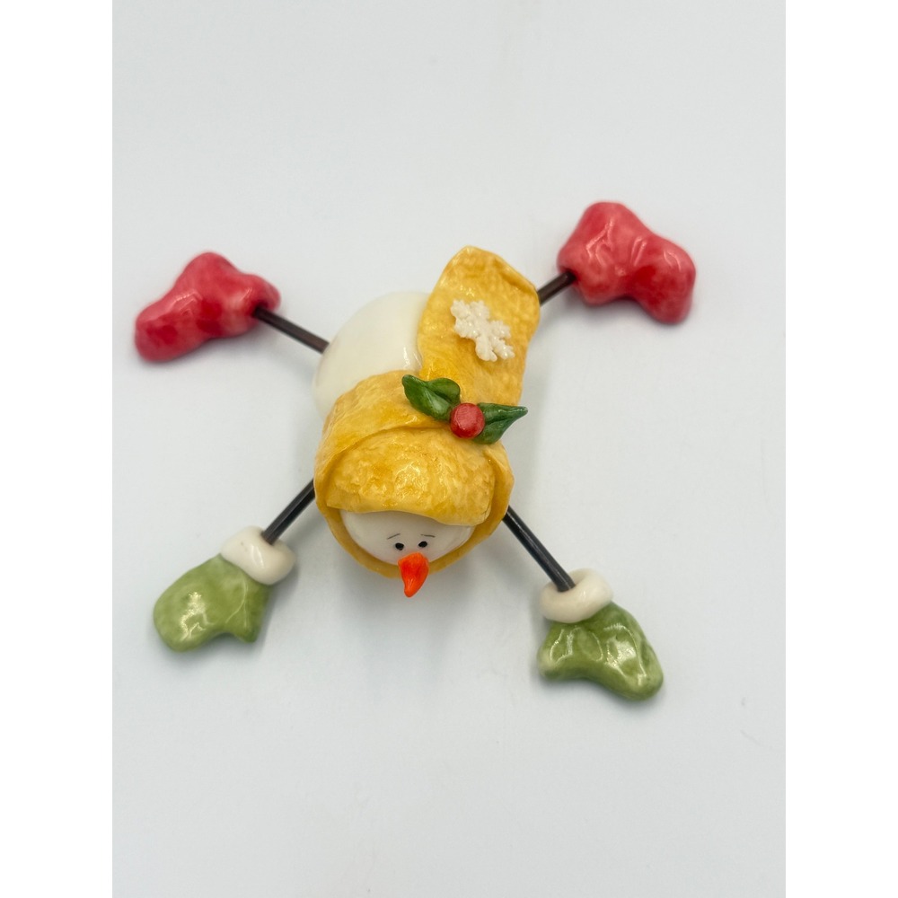 Nancye Williams Ceramic Sledding Splat Yellow Scarf NW2097 2001 Holiday
